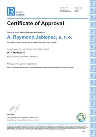 Certificate 16949-2016, Jablonec (EN)